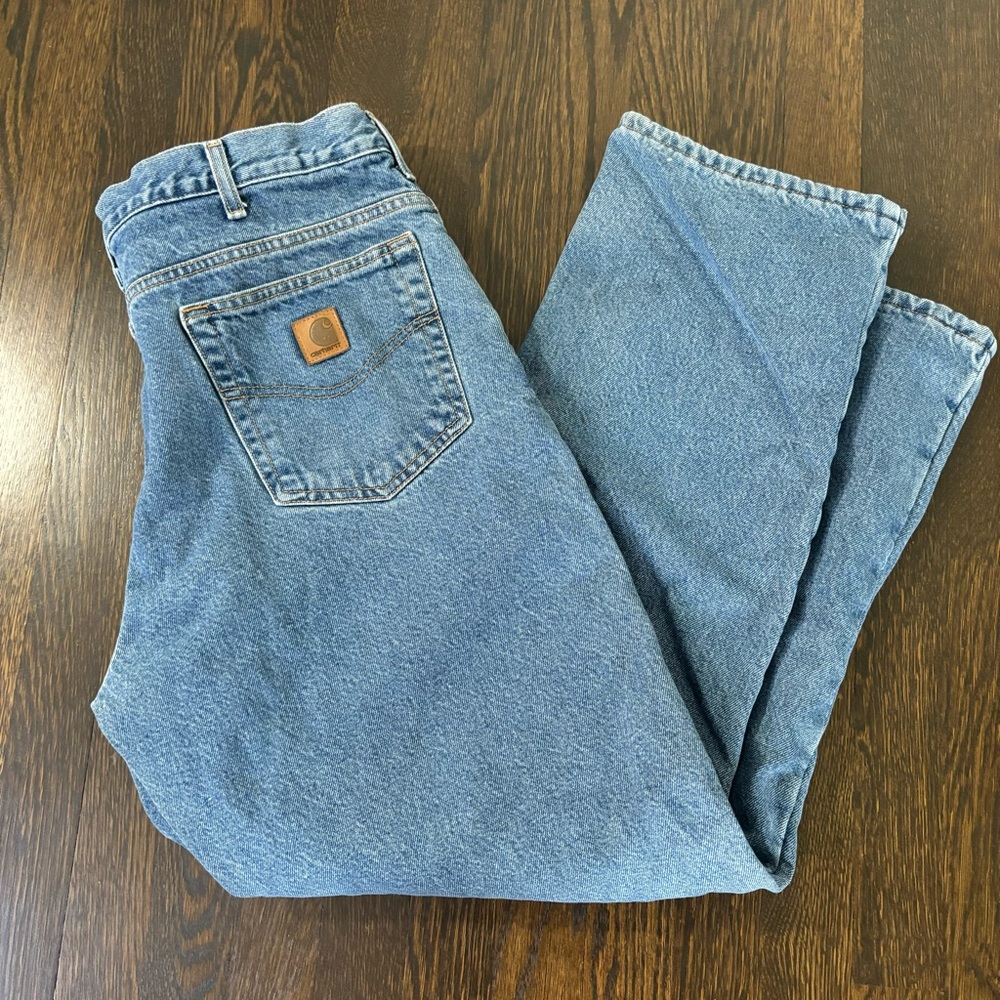 Carhartt Jeans Men 38x30 B155 DST Blue Fleece Lined Straight Relaxed Work Pants